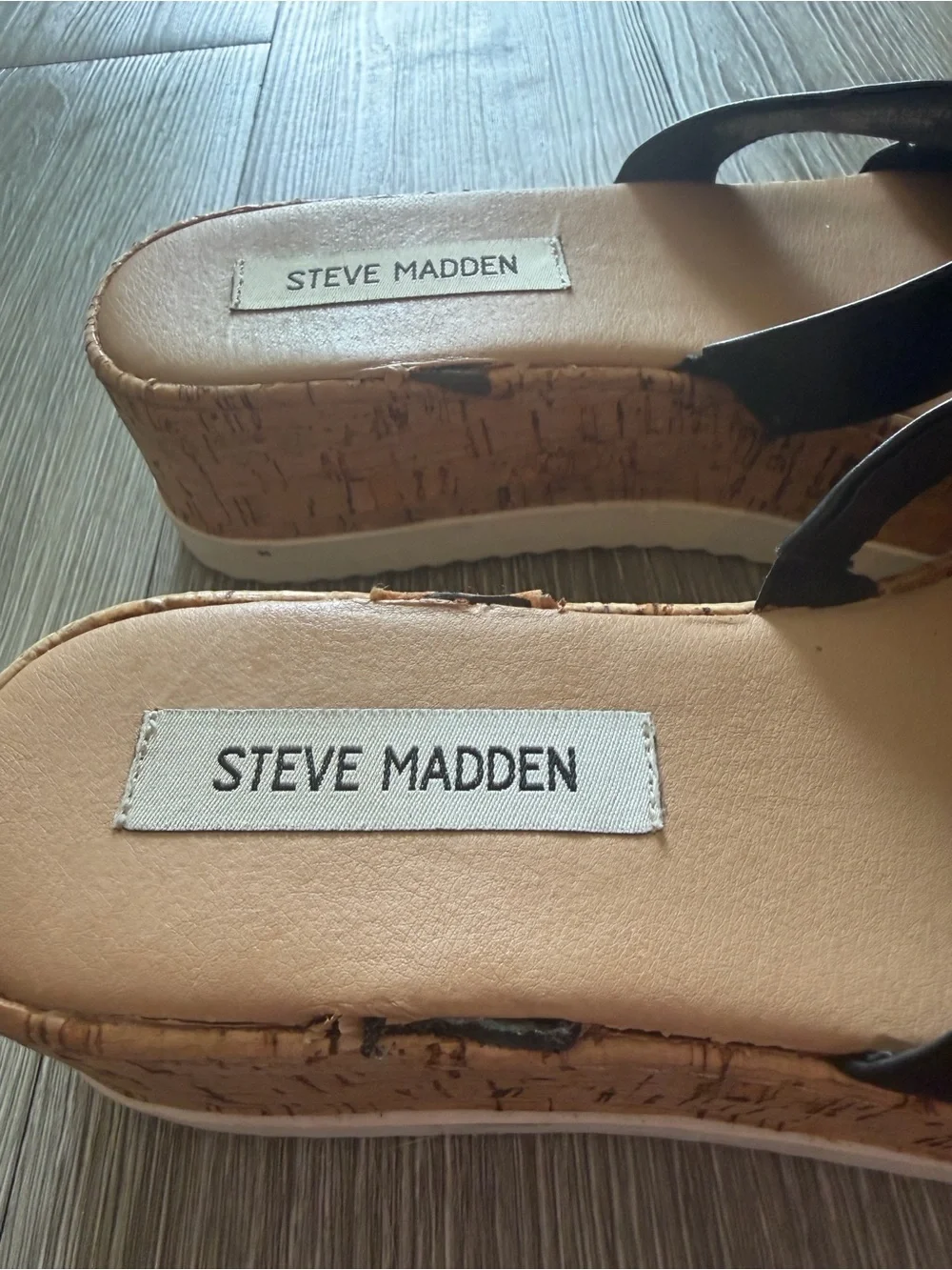Steve Madden Black Double-Strap Cork Platform Slides